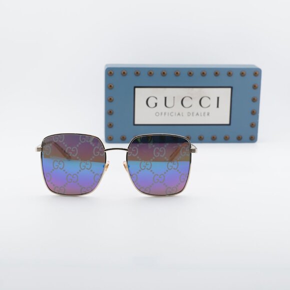 Gucci GG0802S 004 Square Sunglasses - Gold\\Multicolor with GG Pattern Mirror main image 7
